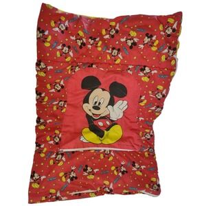 Vtg Mickey Mouse Kids Sleeping Bag/Pillow Conversation Quilted Red Yellow Disney